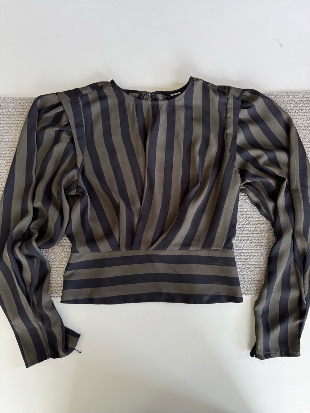 Express Olive and Black Striped Long-Sleeve Blouse Sz XS